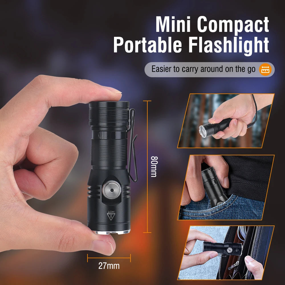 BORUiT 2000LM USB-C Rechargeable LED Flashlight IP67 LED Flashlight Qst