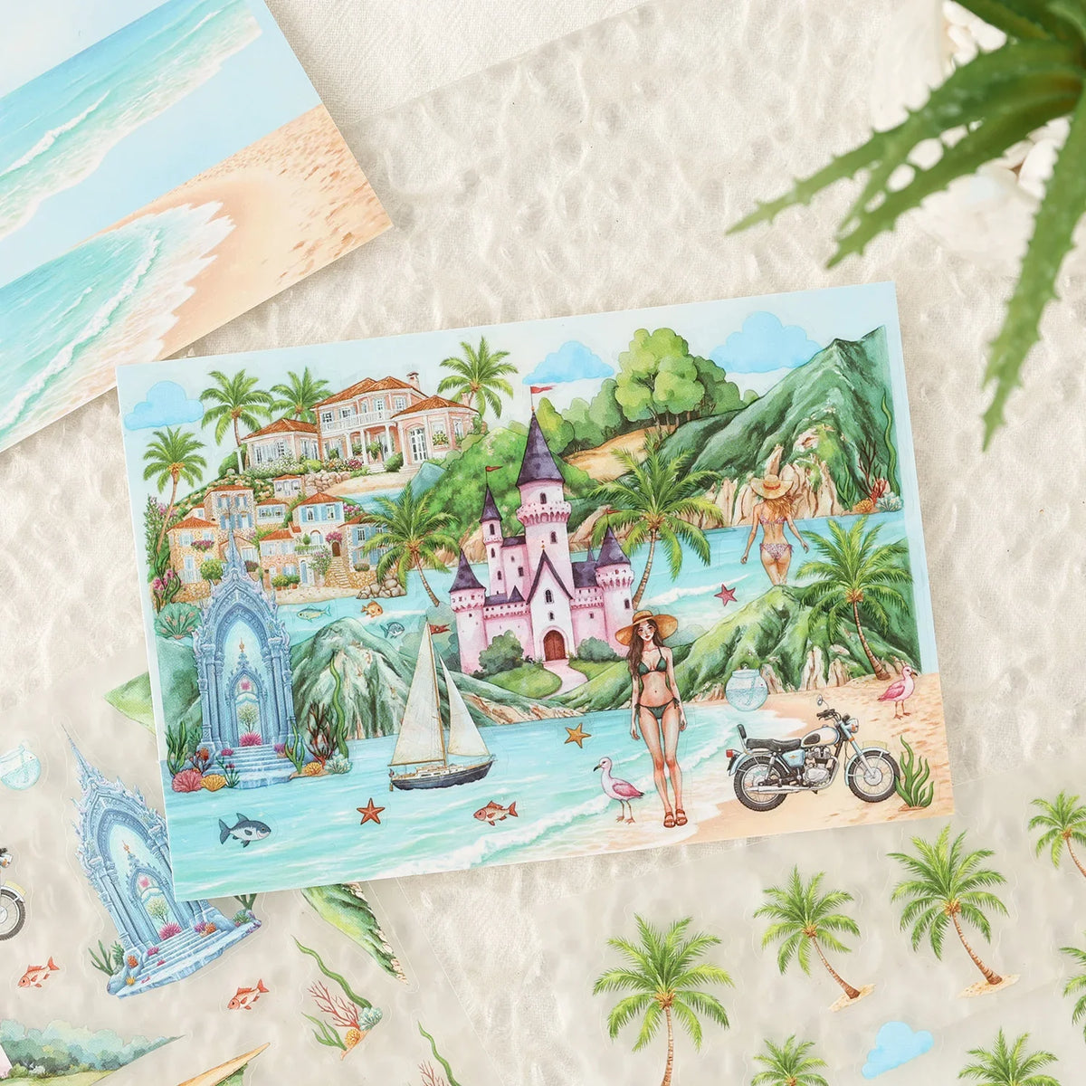 Seaside Castle Miniature Stickers – DIY Scrapbook & Journal Decor Decorative Stickers Qme