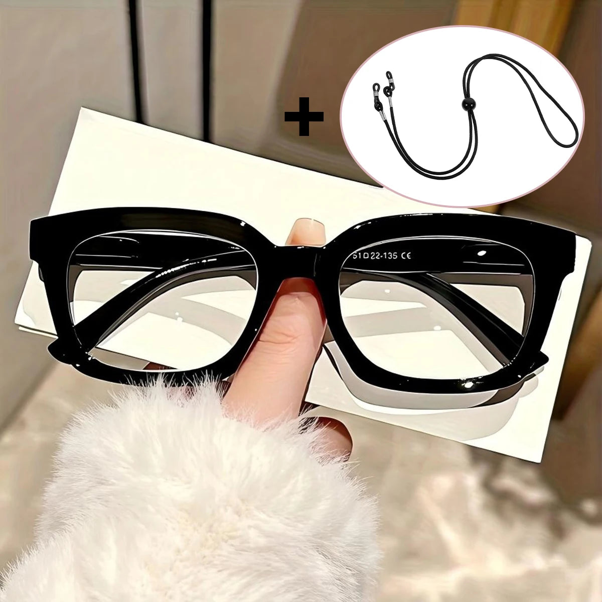 VOPHA Large Frame Unisex Reading Glasses with Retainer Strap L29 Reading Glasses Qst Black +250