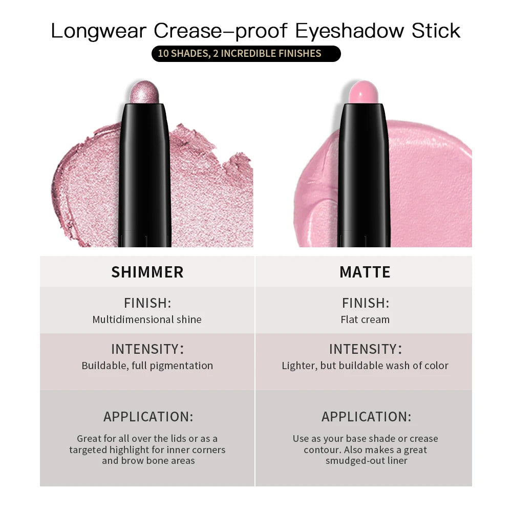 10-Color Longwear Eyeshadow Pencil – Shimmer, Matte & Glitter Eyeshadow Pencil Qst
