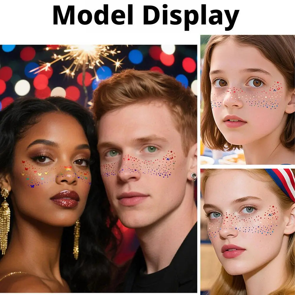 4th of July Glitter Face Tattoos – Patriotic Freckles Makeup Face Tattoo Stickers Qme