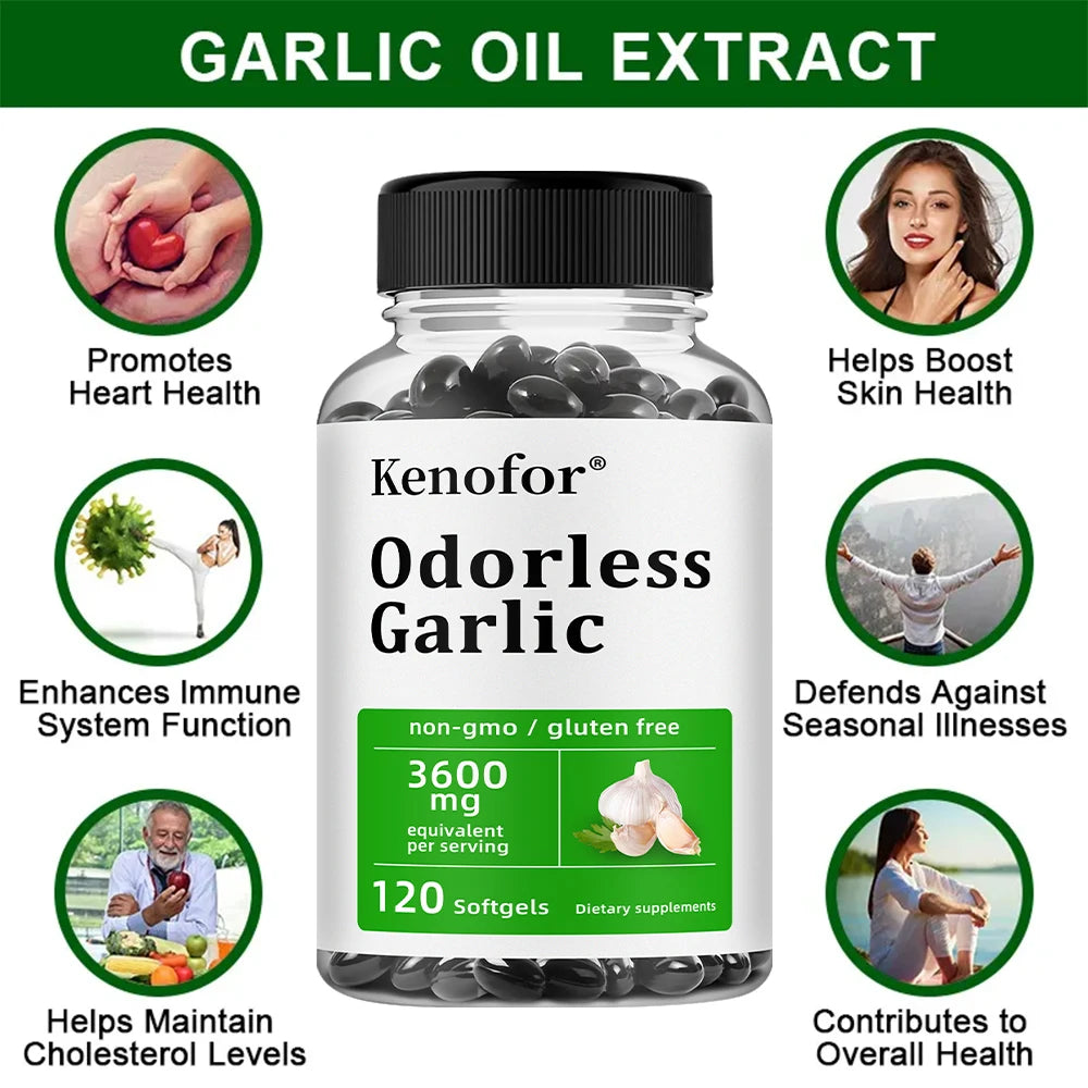 Odorless Garlic Capsules 3600mg – Antioxidant & Immune Support Herbal Supplement Qst