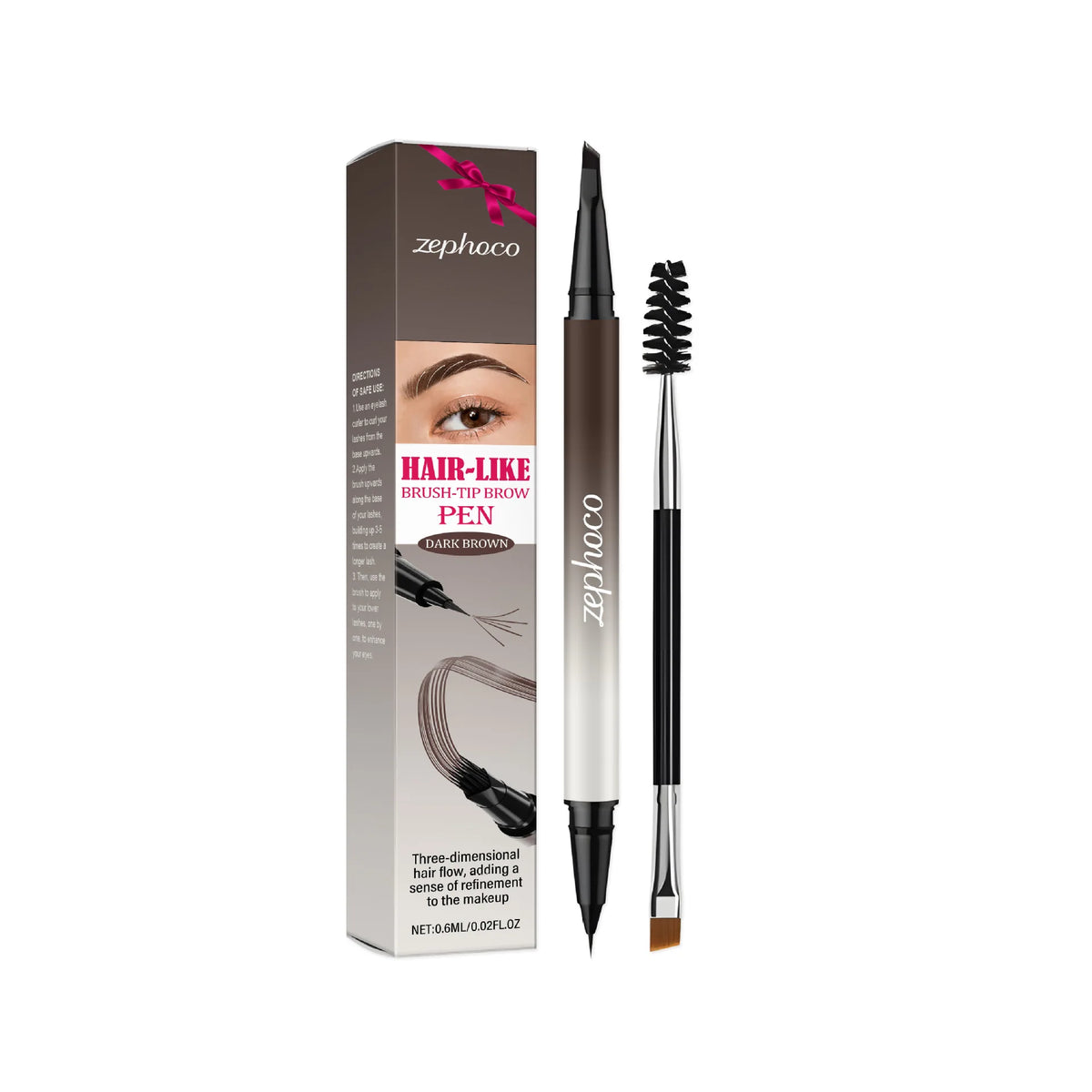 Zephoco Dual-Ended Waterproof Eyebrow Pencil | Natural Finish Eyebrow Pencil Qst Dark Brown