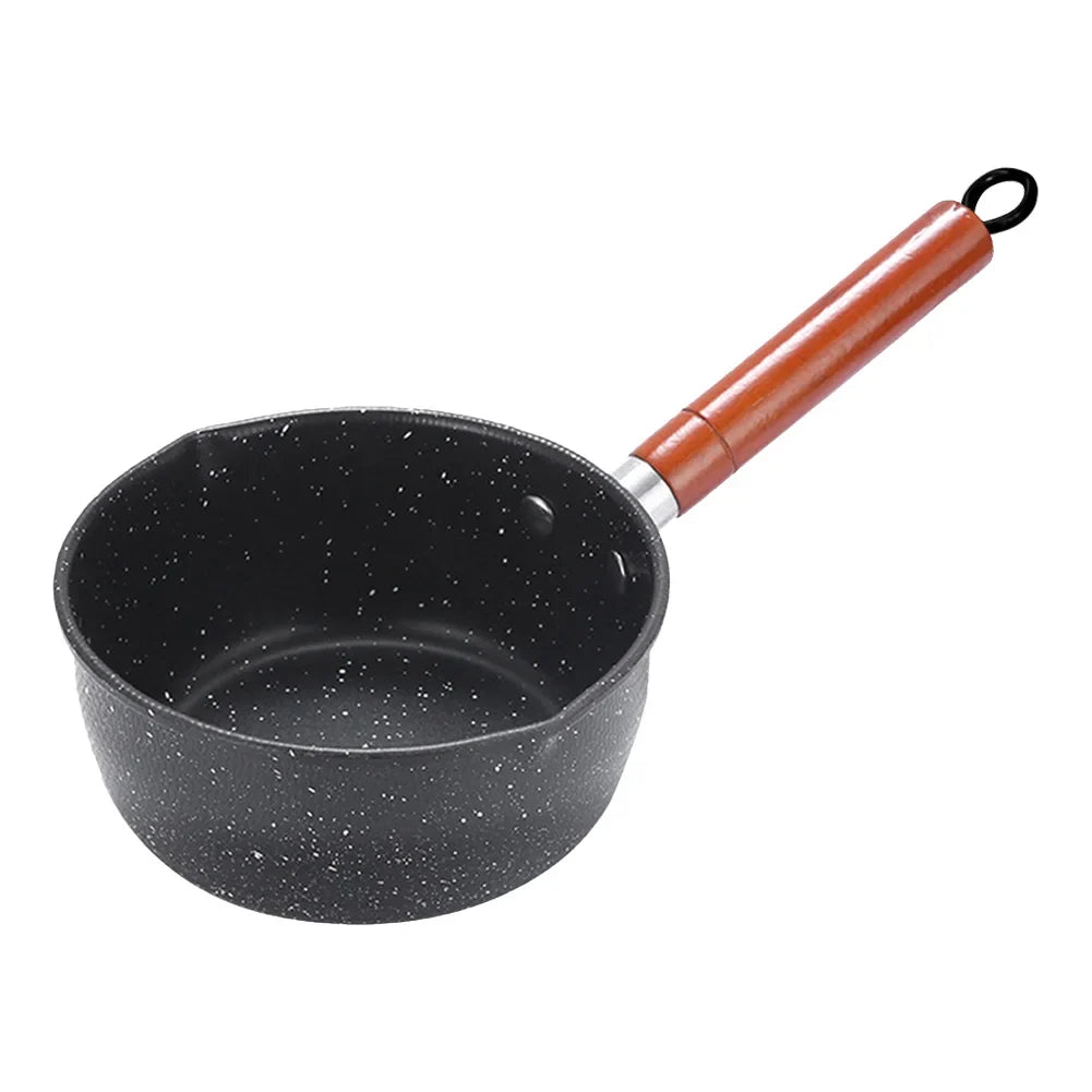 Non-Stick Saucepan with Pour Spout & Wooden Handle | Iron Pot Non-Stick Saucepan Qme Black