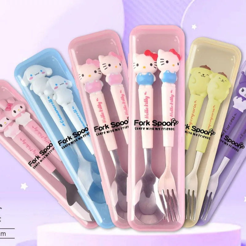 Hello Kitty Kuromi 304 Stainless Steel Portable Cutlery Set Portable Cutlery Set Qme