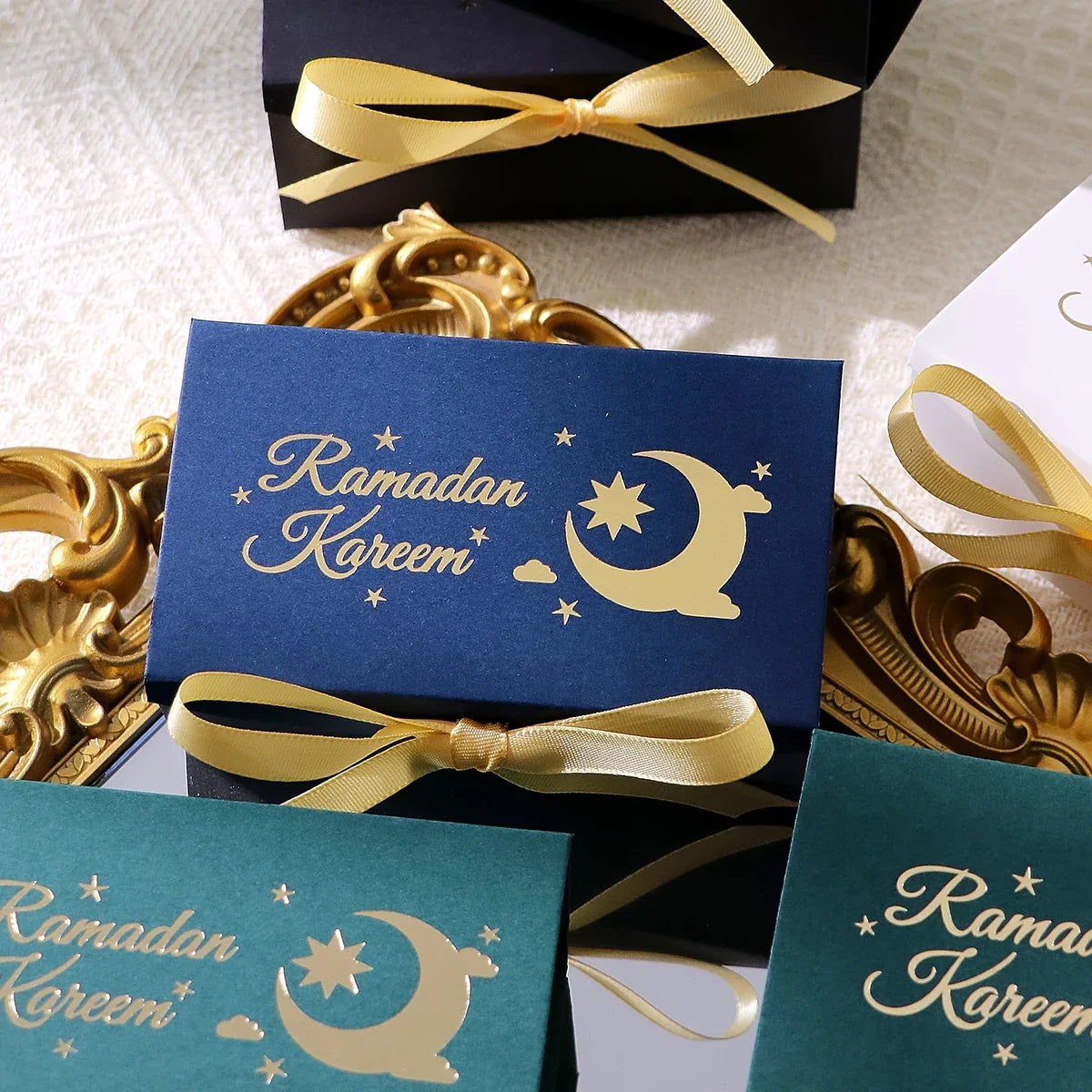10 Rectangular Multicolor Gift Boxes – Gold Crescent & Planet Decorative Gift Boxes Qme