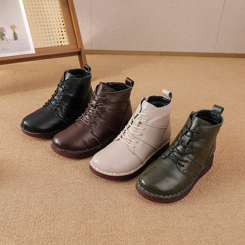 Women's Retro Genuine Leather Ankle Boots – Warm Plush Zip Women's Ankle Boots Qst
