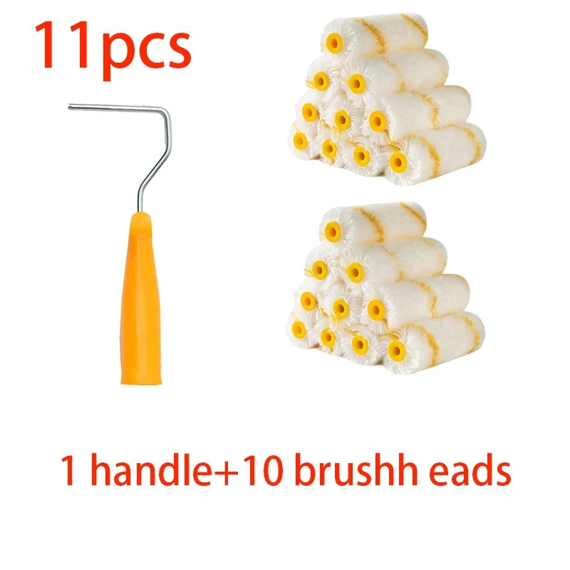 4-Inch Paint Roller Set – 10 Fabric Rollers & 1 Handle Paint Roller Set Qme 11pcs