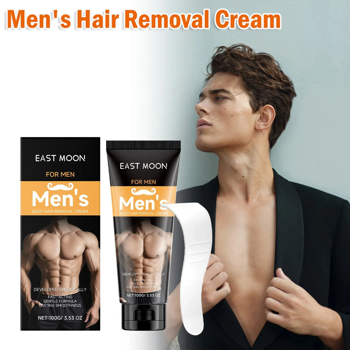 Men's Hair Removal Cream & Scraper – Fast-Acting Depilatory Hair Removal Cream Qme