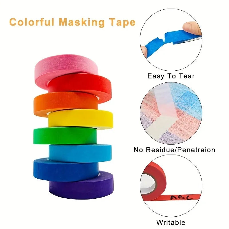 6-Roll Colored Masking Tape for Arts & Crafts – 1cm x 13m Colored Craft Tape Qme