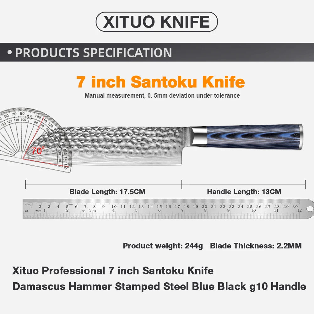 XITUO 7" Damascus VG-10 Santoku Knife – Ultra Sharp Chef Knife Santoku Chef Knife Qst