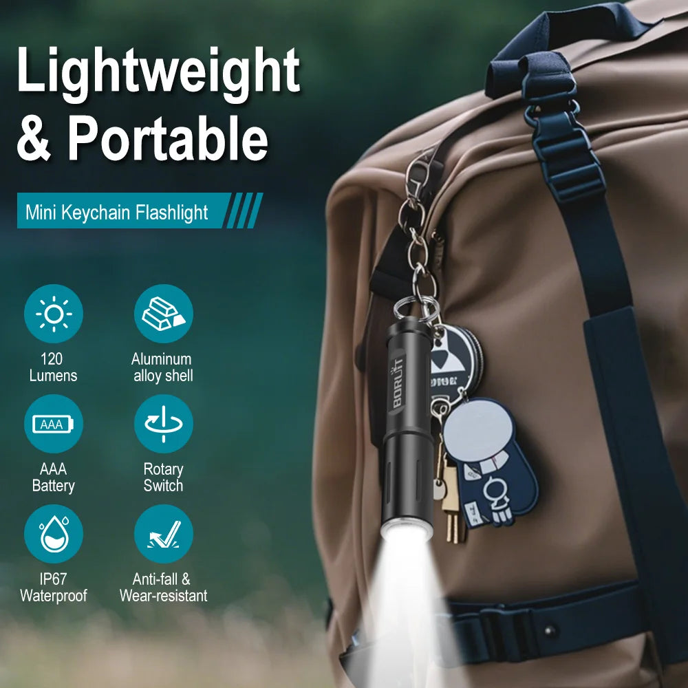 BORUiT RJ11 Mini LED Keychain Flashlight – IP67, 120LM, AAA Mini LED Flashlight Qst
