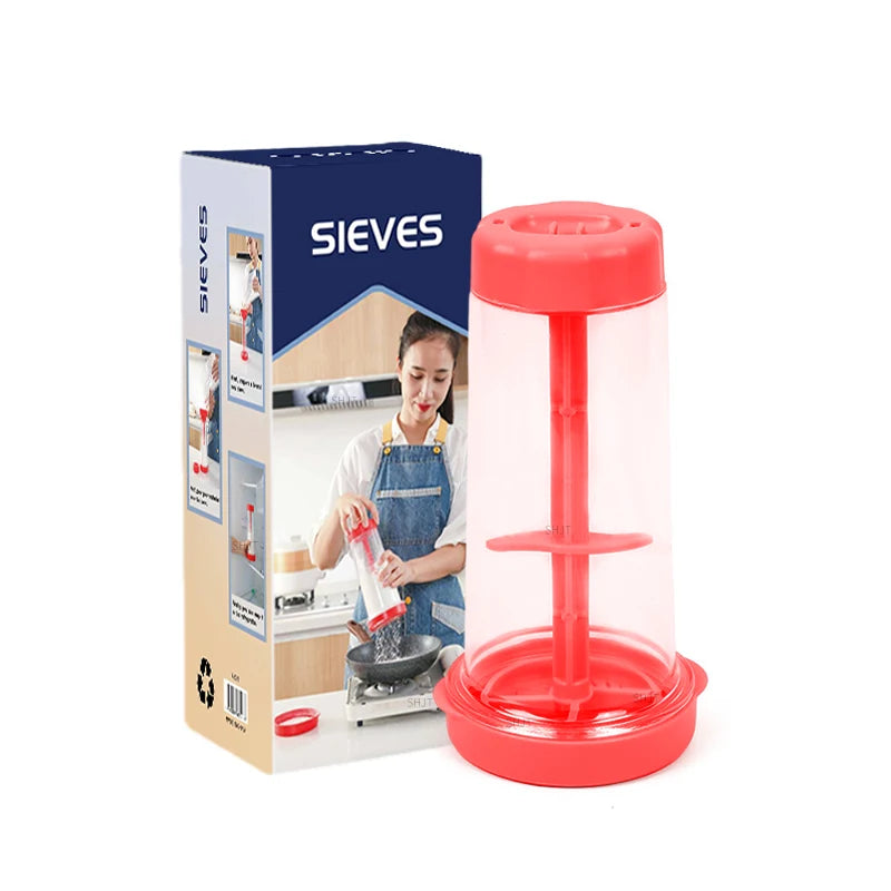 Rotating Flour Sieve Cup – Hand-Held Semi-Auto Baking Sifter Flour Sifter Cup Qst Red