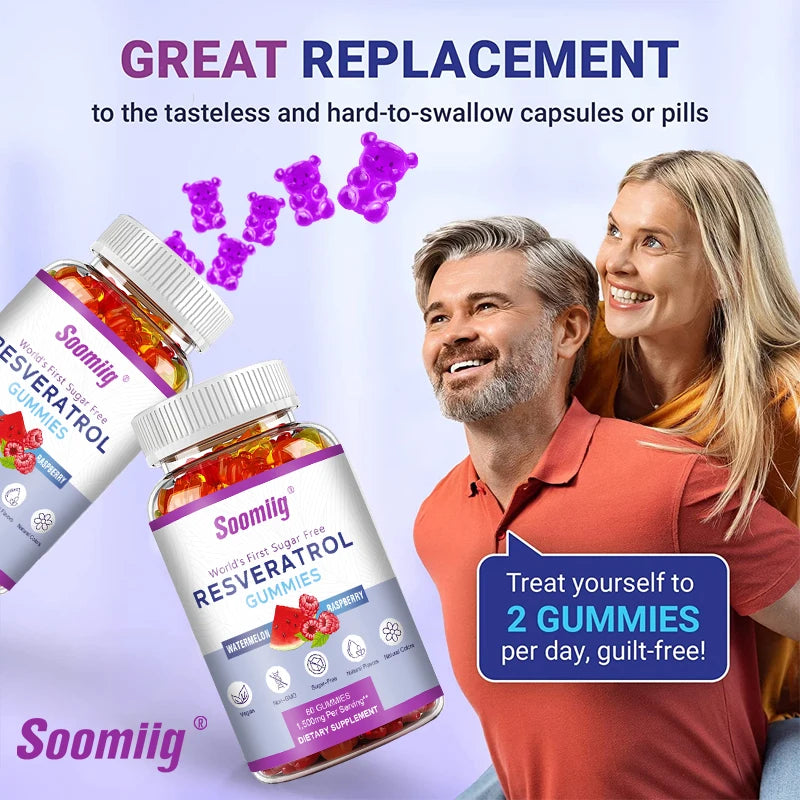 Soomiig Resveratrol Gummies 1500mg – Antioxidant & Skin Support Resveratrol Supplement Qst