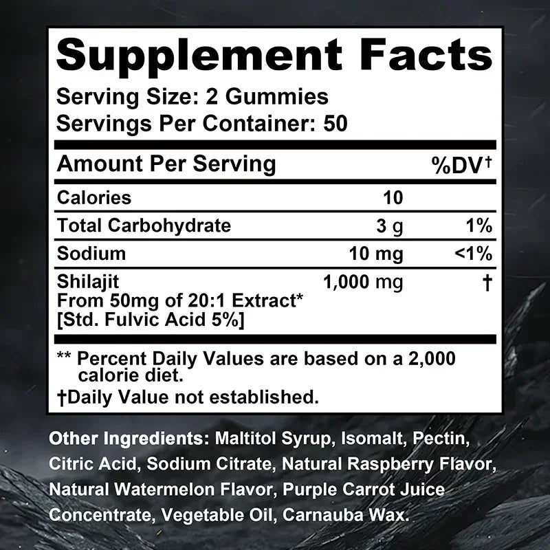 Shilajit Gummies 1000mg – Fulvic Acid & Trace Minerals | Pslalae Wellness Supplement Gummies Qst