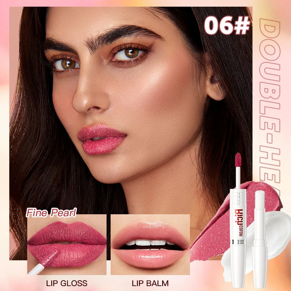 Double Head Matte Liquid Lipstick & Gloss – Waterproof, 5 Shades Liquid Lipstick Duo Qme