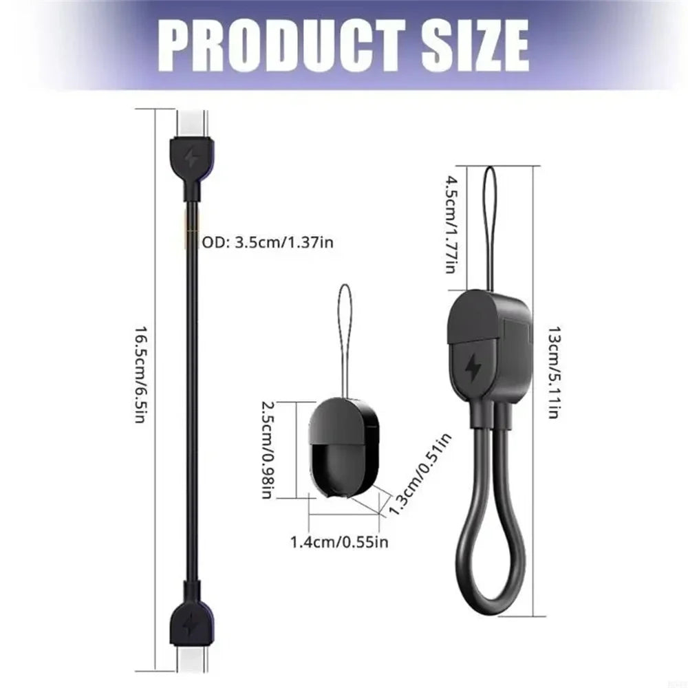 60W PD USB-C Keychain Cable – Fast Charging Dual Type-C USB-C Charging Cable Qme
