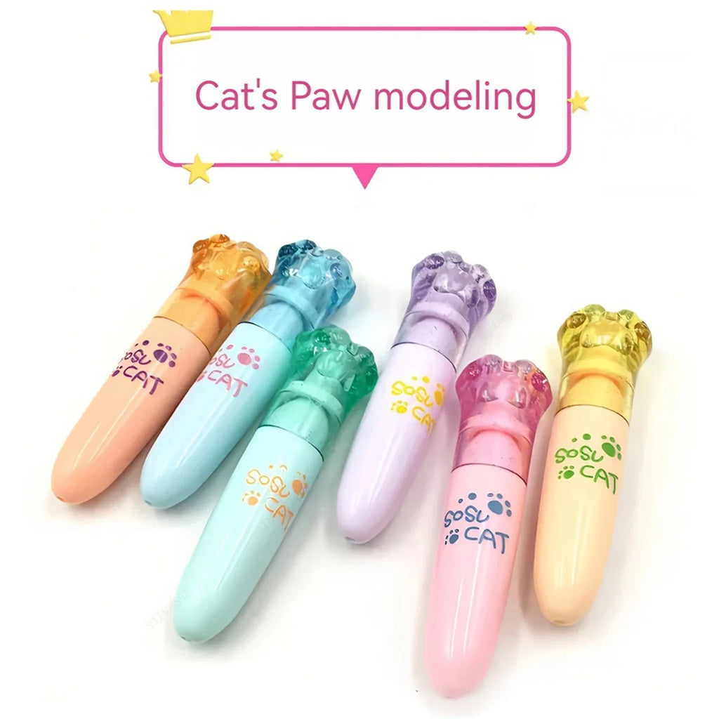 Kawaii Mini Cat Claw Highlighter Pen Set – 6 Cute Markers Highlighter Marker Set Qme
