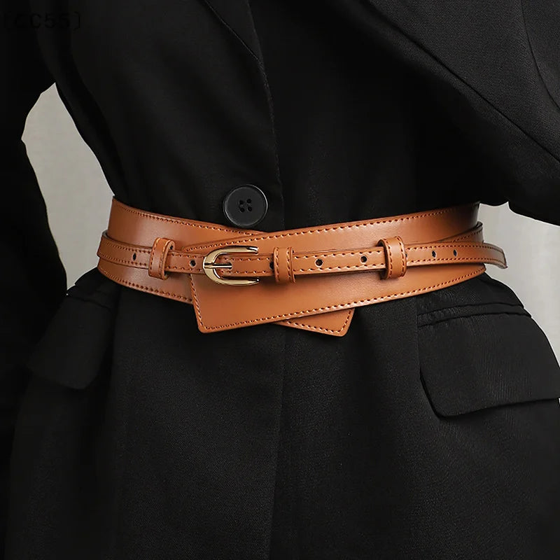 PU Leather Wide Waist Belt – Vintage Pin Buckle Girdle Women Wide Waist Belt Qst