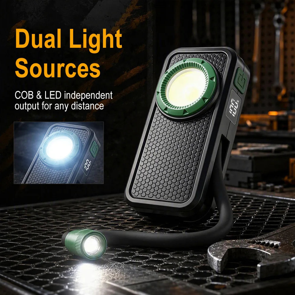 BORUiT 800LM COB LED Work Light – Magnetic, Rechargeable Portable Work Light Qst