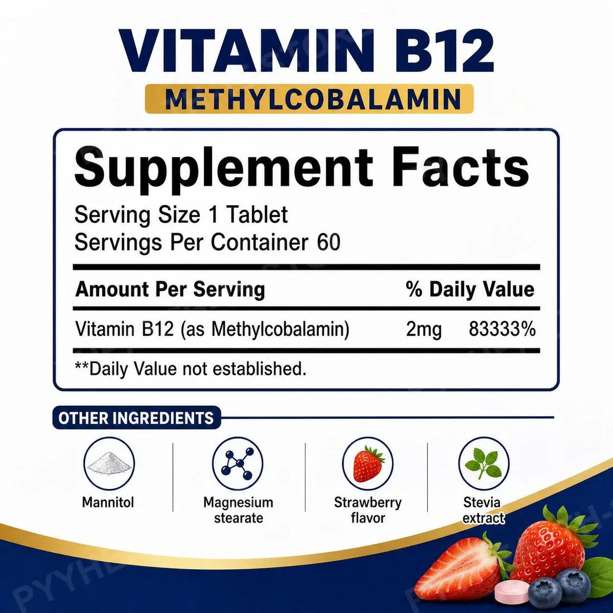 Googeer B12 Methylcobalamin Sublingual Tablets – Strawberry 60ct Vitamin B12 Supplement Qst