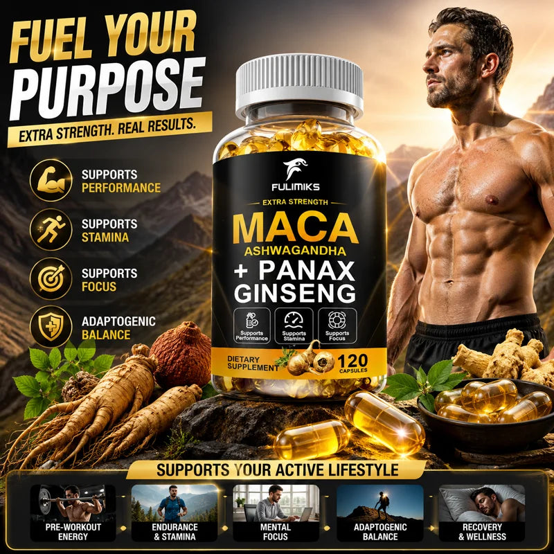 Fulimiks Maca Root Capsules – Ginseng & Ashwagandha 120ct Herbal Supplement Qst
