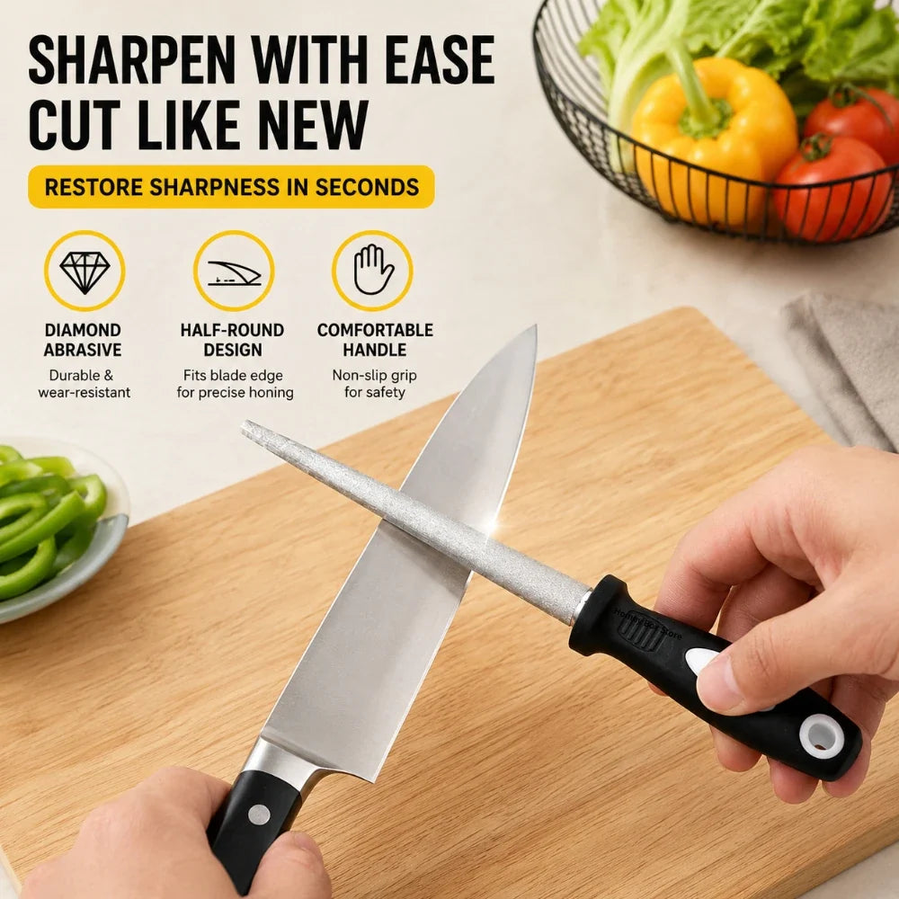 Diamond Grinding Sharpener – Ergonomic Handle, Curved & Flat Knife Sharpener Qme