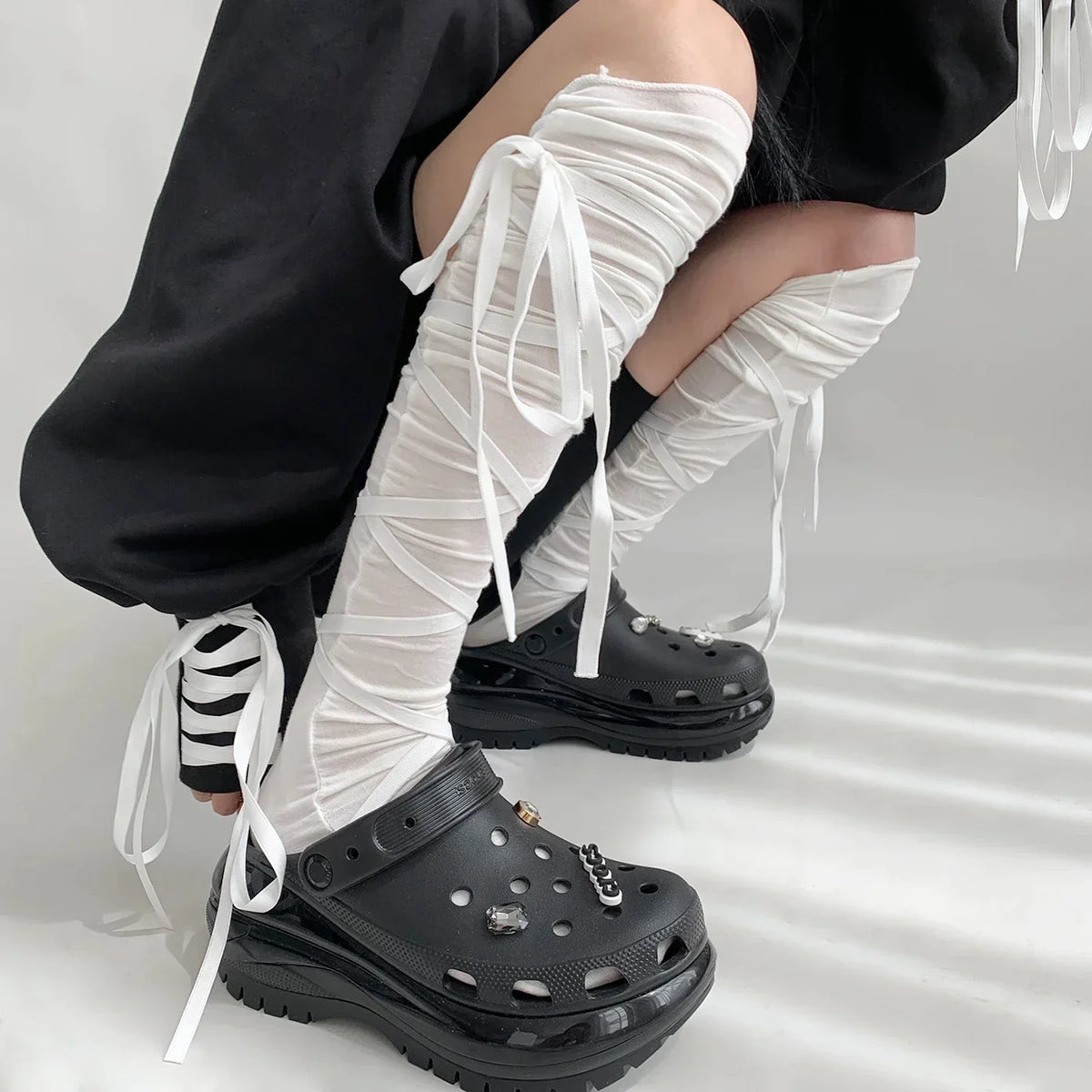 Women's Punk Ballet Strappy Calf Cover Socks Y2K Gothic Strappy Calf Cover Socks Qme
