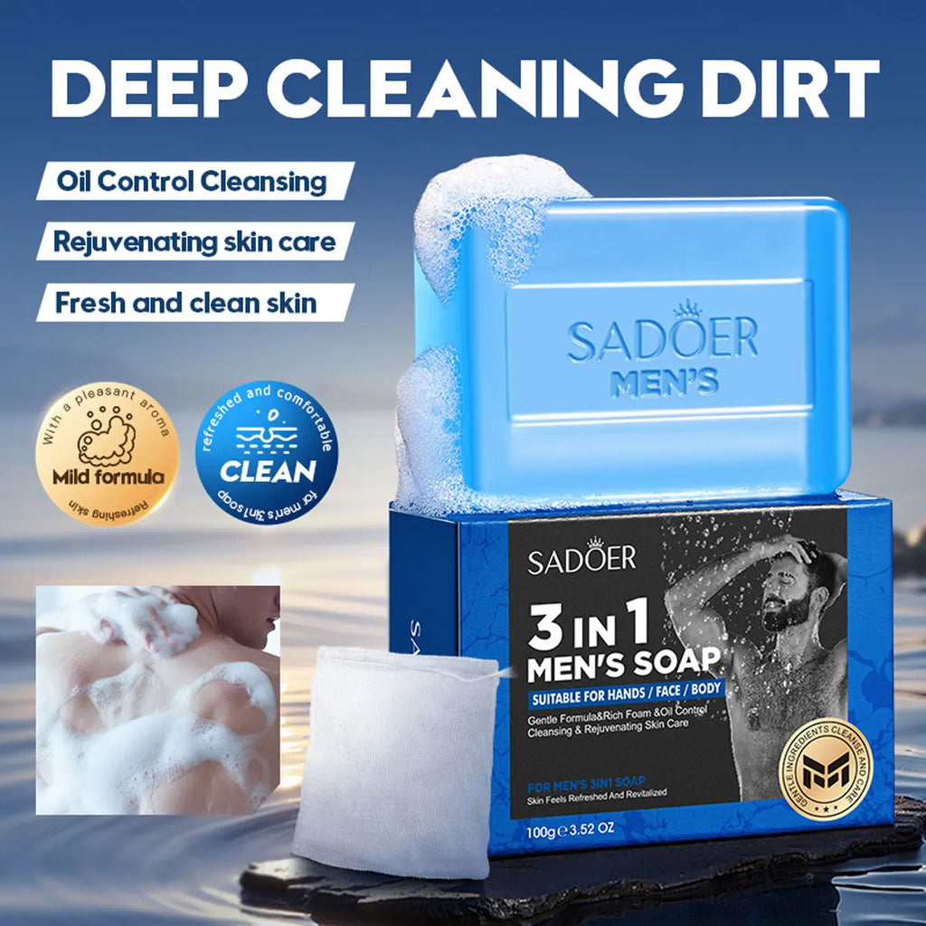Men's 3-in-1 Bath Soap – Witch Hazel, Aloe & Moisturizing Oil Men's Bar Soap Qme