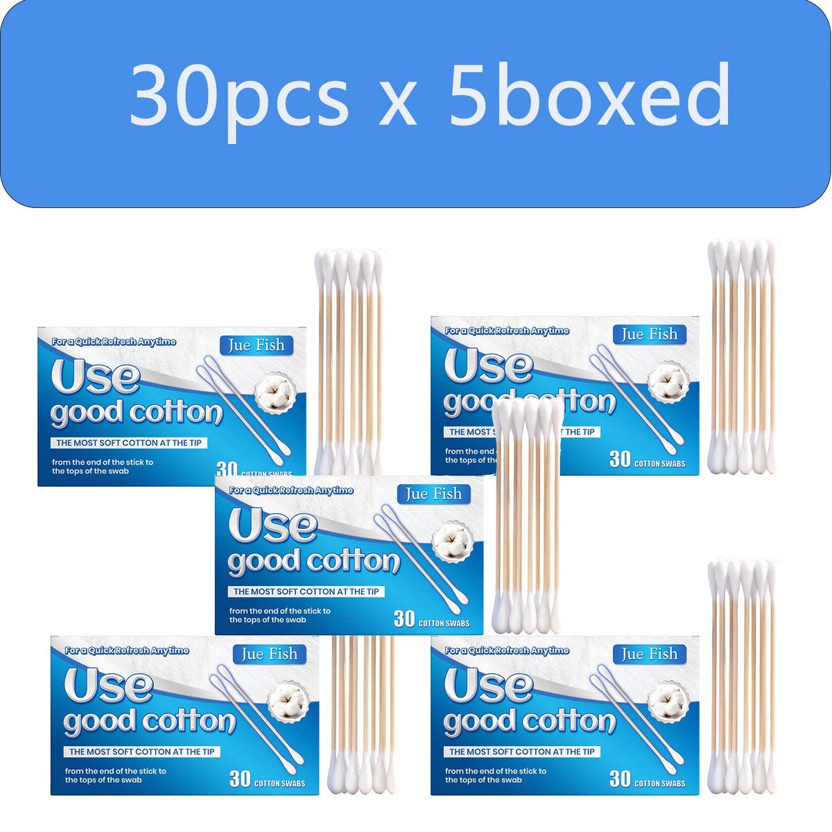 Double-Headed Multifunctional Cotton Swabs – Makeup & Ear Care Cotton Swabs Qst 30pcs x 5boxed