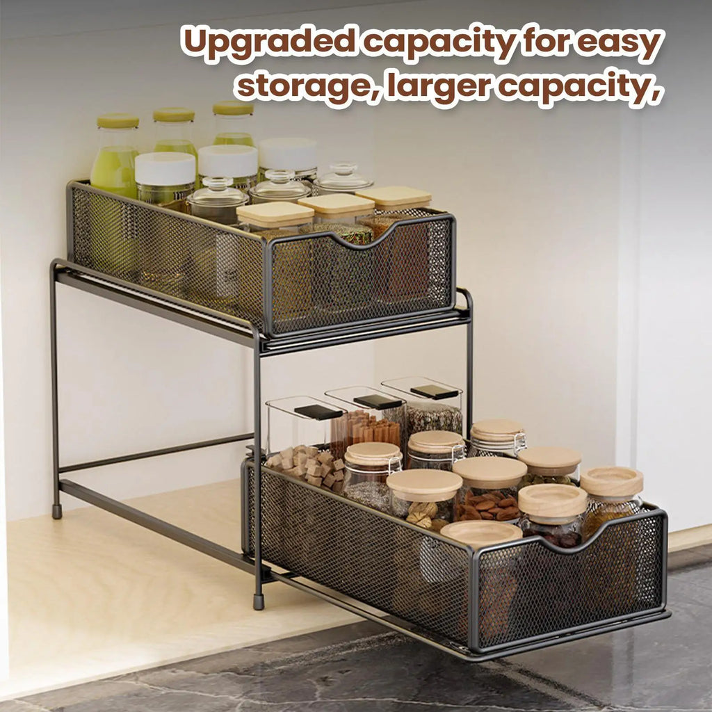 Metal Pull-Out Sink Organizer Rack – Large Capacity Kitchen Kitchen Storage Rack Qme