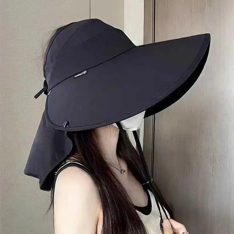 Women's Wide-Brim UV Sun Hat with Detachable Neck Shawl Sun Visor Hat Qst A5