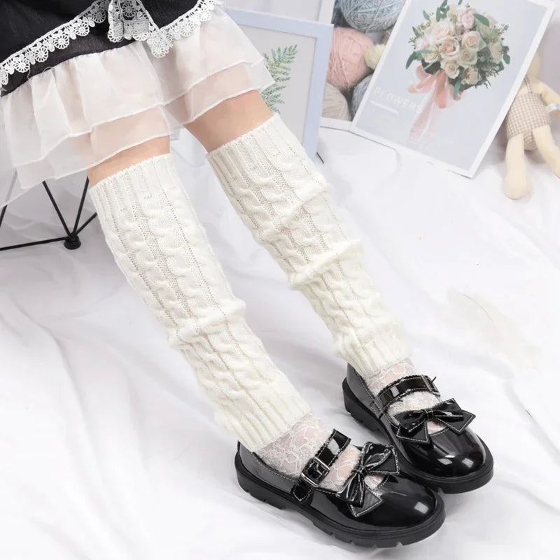 Y2K Vintage Crochet Leg Warmers – Women's Long Knit Boot Covers Crochet Leg Warmers Qme WHITE Length 40cm