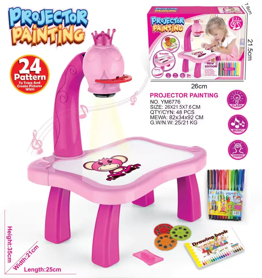 Kids LED Projector Art Painting Board – Educational Drawing Toy Kids Art Drawing Toy Qst Pink