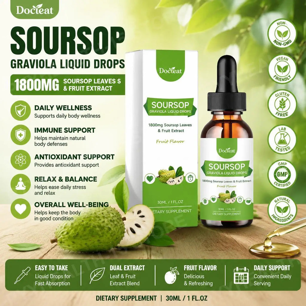 DOCTEAT Soursop Graviola Liquid Drops 500mg – Daily Vitality 30mL Herbal Liquid Supplement Qst