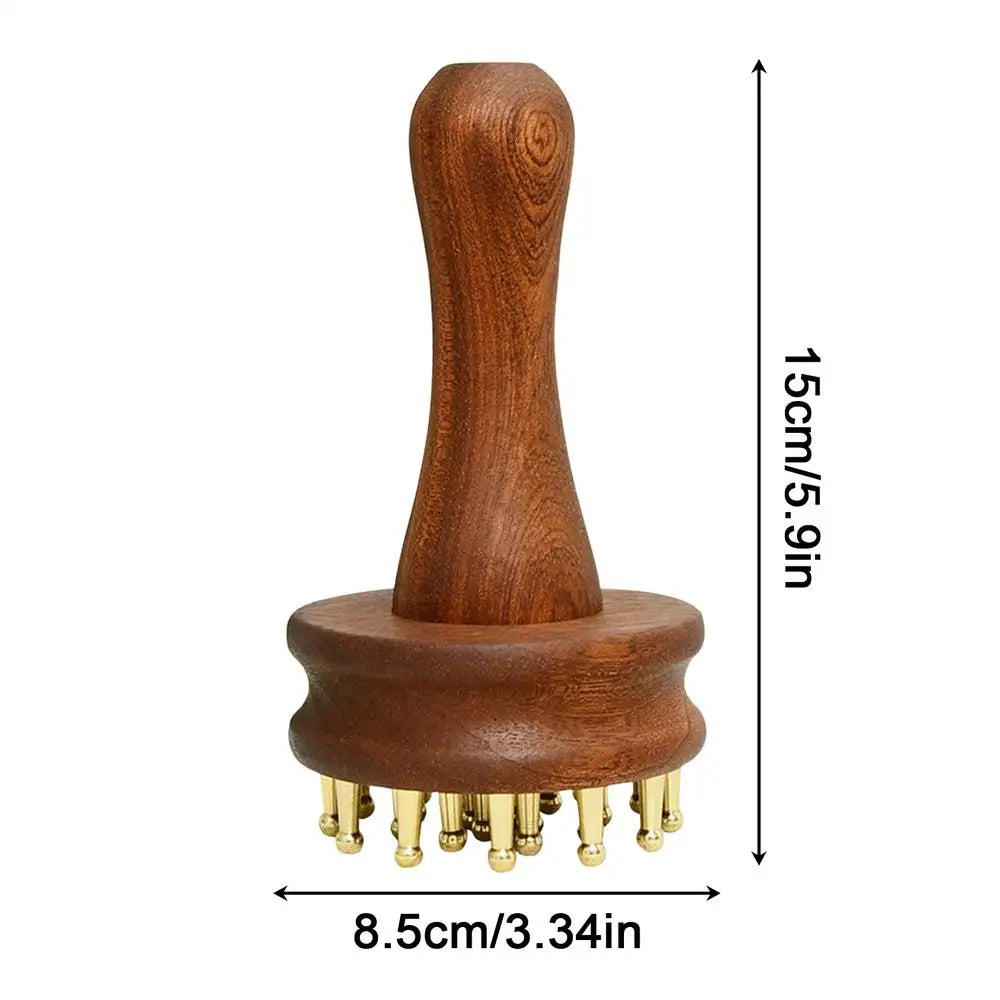 Scalp Massager Brush – Long Handle, Brass Teeth & Meridian Comb Scalp Massager Brush Qme 01 CN