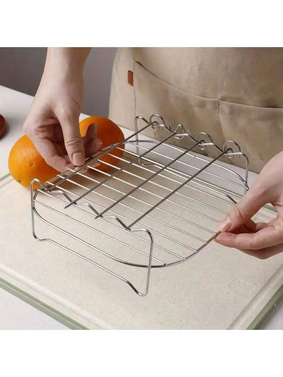 Stainless Steel Air Fryer Rack with 4 Baking Needles Air Fryer Rack Qme 1pc