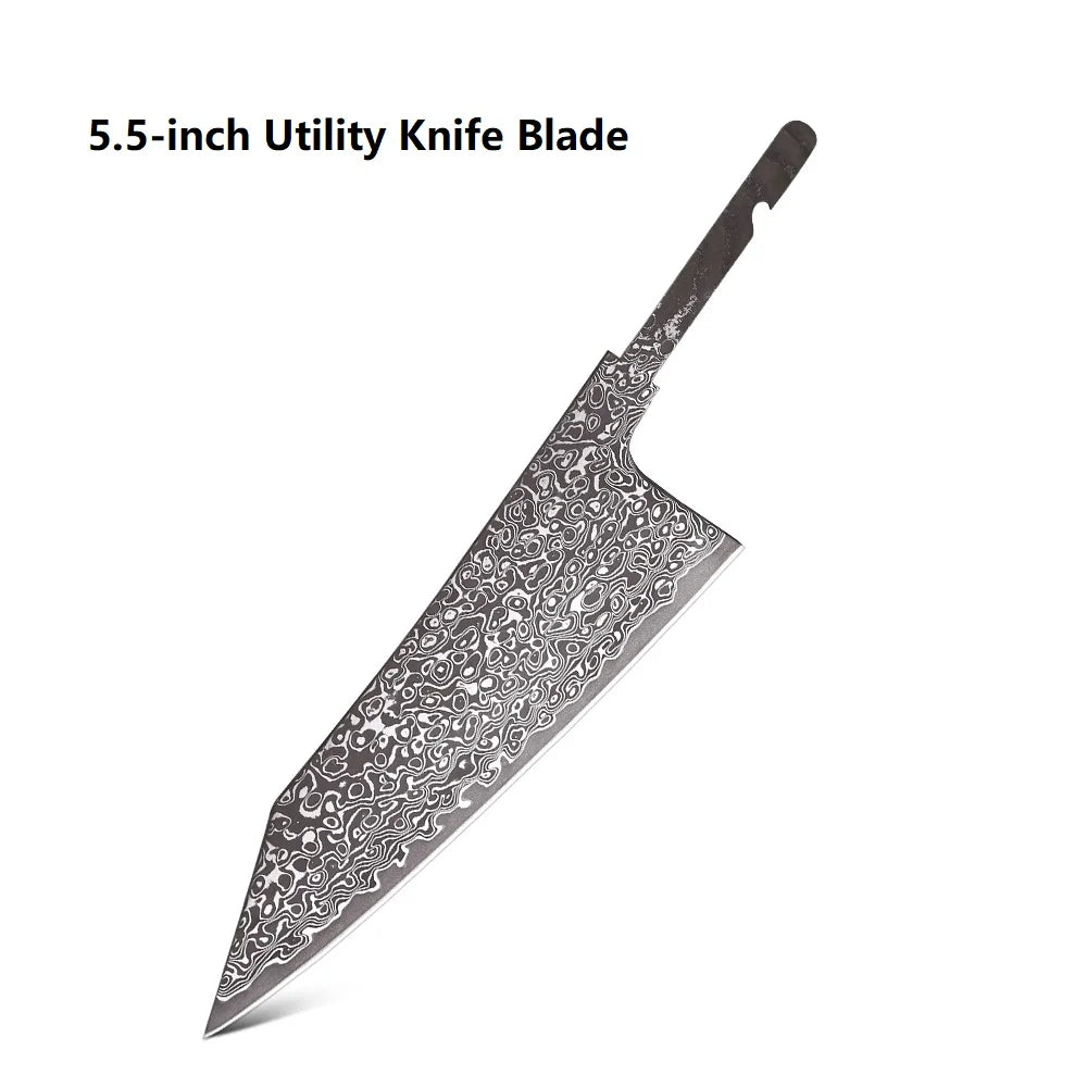 Damascus Steel Chef Knife Blank Blade – DIY Full Tang Forged Knife Blank Blade Qst 5 inch Utility