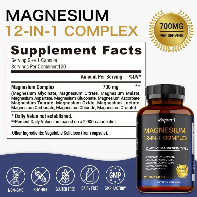 Magnesium Complex Capsules – 12 Forms for Bone & Muscle Mineral Supplement Qst