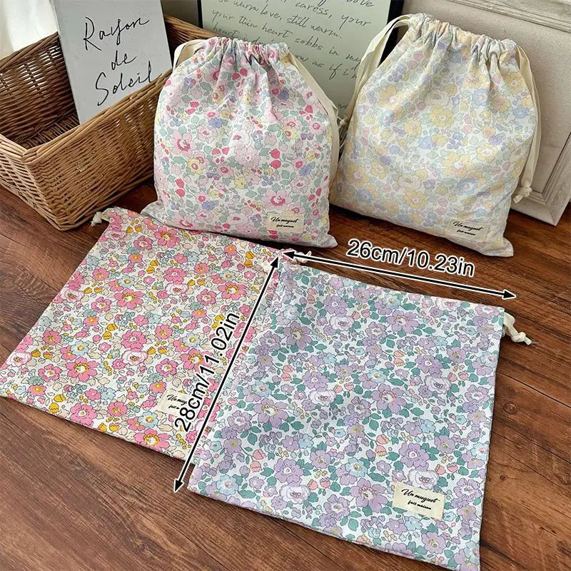 Vintage Floral Cotton Drawstring Bag – Reusable Gift Pouch Drawstring Storage Bag Qst