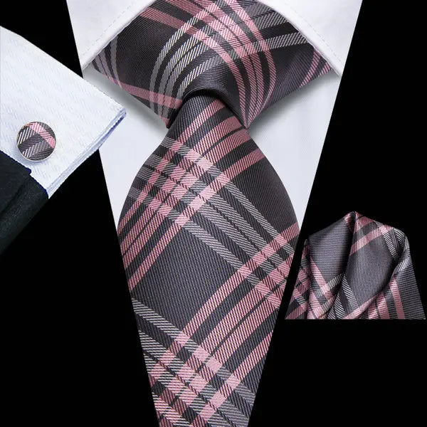 Men's Silk Necktie Pocket Square Cufflinks 3-Piece Set Formal Accessory Set Qme DPTH-HT-LDSN0155