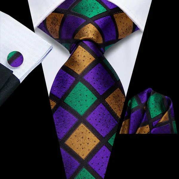 Men's Silk Necktie Pocket Square Cufflinks 3-Piece Set Formal Accessory Set Qme DPTH-HT-LDSN3988