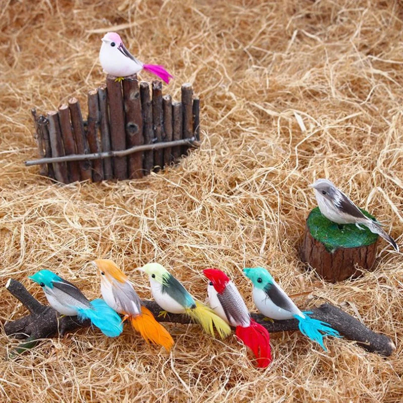 12 Pcs Mini Artificial Feather Birds for DIY Crafts & Garden Decor Decorative Bird Ornaments Qst