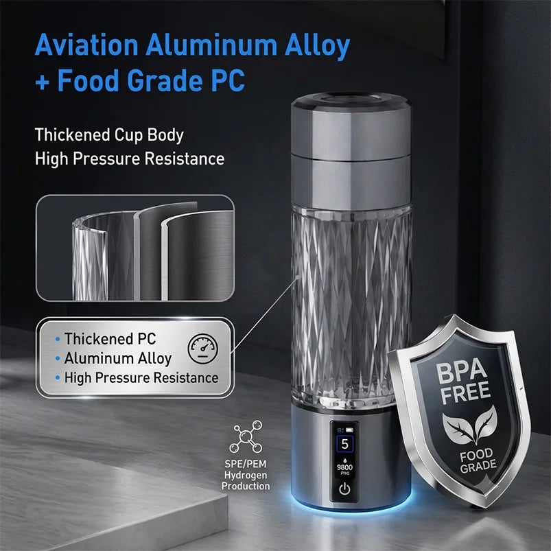 Portable Hydrogen Water Bottle 9800ppb SPE PEM OLED 210ML Hydrogen Water Bottle Qst