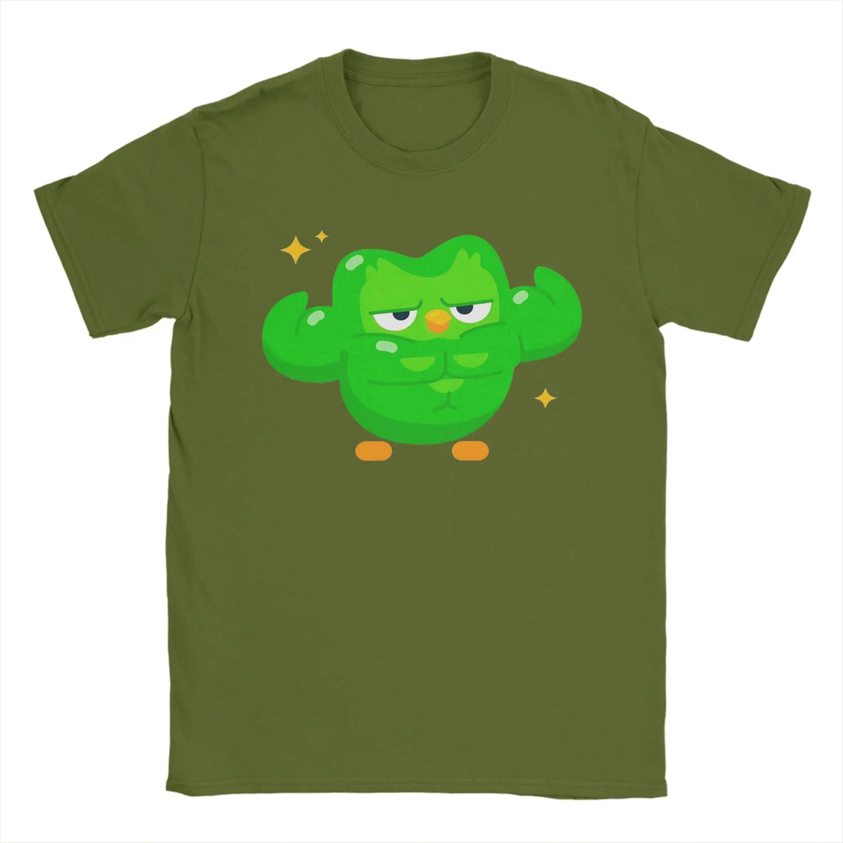 Duolingo Meme Graphic T-Shirt | Funny Cotton Tee for Men Graphic T-Shirt Qst army green XL