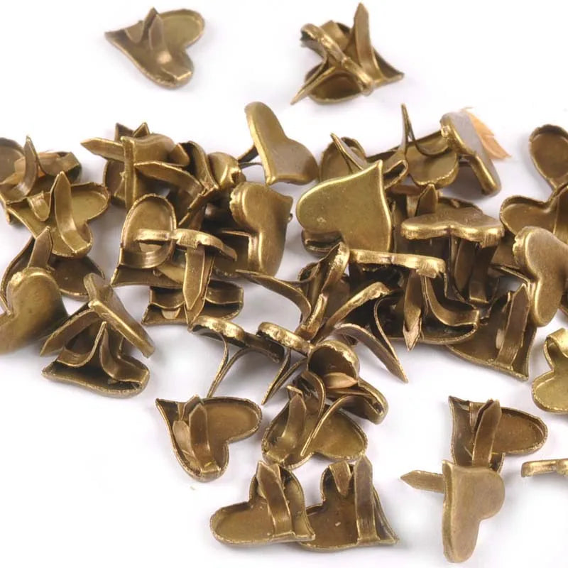 Retro Bronze Heart Brads – Metal Scrapbooking Fasteners 50pcs Scrapbooking Brads Qme