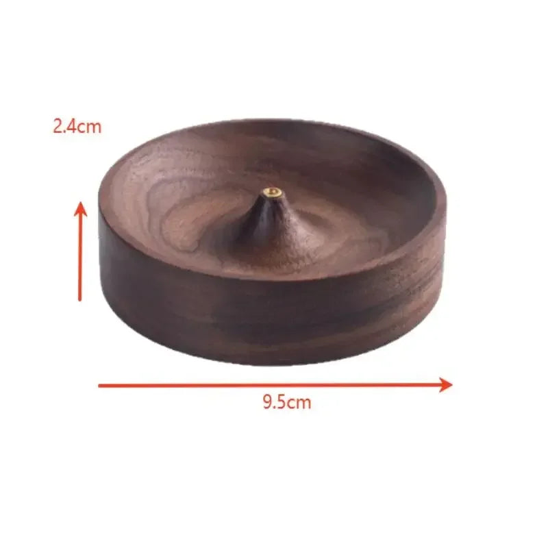 Black Walnut Wood Incense Stick Burner – Round Tea Ceremony Tray Incense Burner Tray Qme