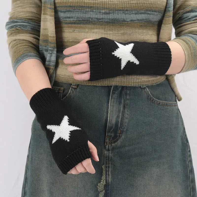 Women's Knitted Fingerless Gloves – Warm Soft Winter Half-Finger Mittens Fingerless Knit Gloves Qme