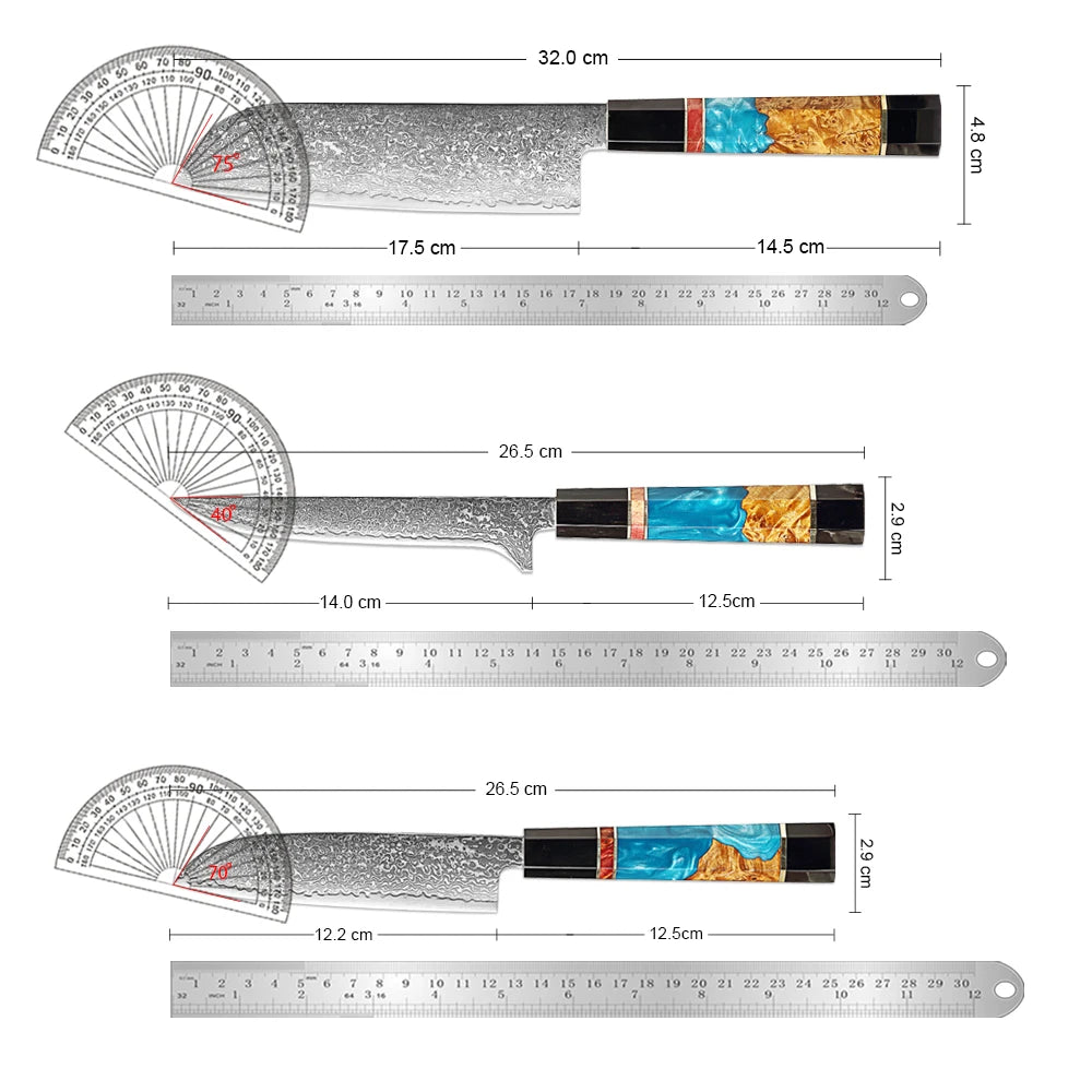 Damascus Steel Kitchen Knife Set – Santoku & Paring Knives Kitchen Knife Set Qst