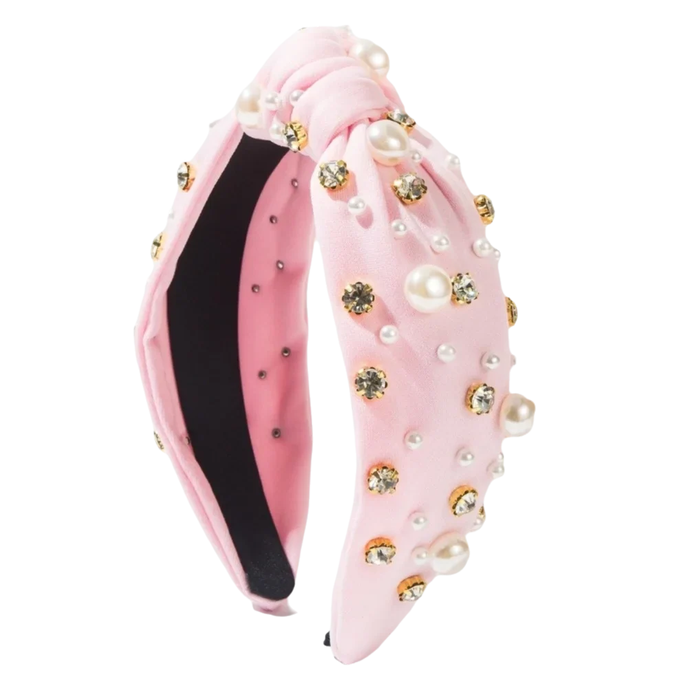 Rhinestone Pearl Wide Headband Hair Hoop – 12 Colors Pearl Rhinestone Headband Qme Pink